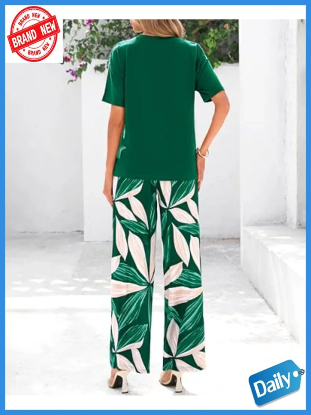Women's 2 Piece Lounge Set, Knit T-Shirt & Wide Leg Pants, Floral Print Travel